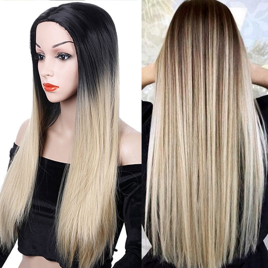 AOSIWIG Ombre Brown Straight Long Synthetic Wigs for Women Black Pink Blue Purple Wigs 24 inch Cosplay Wigs  6 Colors