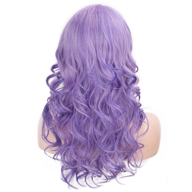Stamped Glorious Purple Wave Wig With Bangs Synthetic Women's Wigs High Temperature Heat Resistant Fiber Cosplay Wig