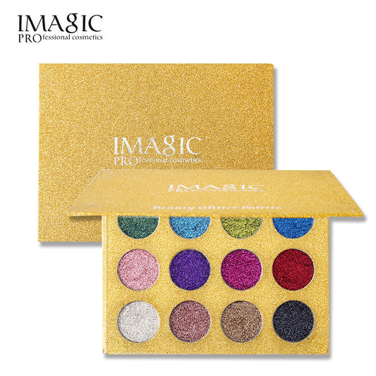 IMAGIC 12 Colors Glitter Diamond Eye Shadow Powder Makeup Sparkling Eyeshadow Palette Pigmented Pearlescent Rainbow Cosmetic Kit